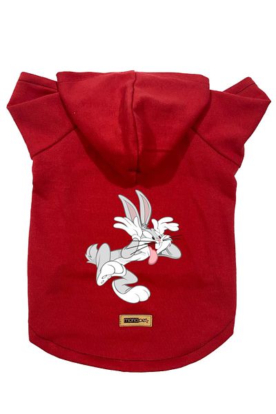 Monopetz Hooded Fleece Sweatshirt Dog And Cat Outfit & Dress - Red Bugs Bunny - Size M
