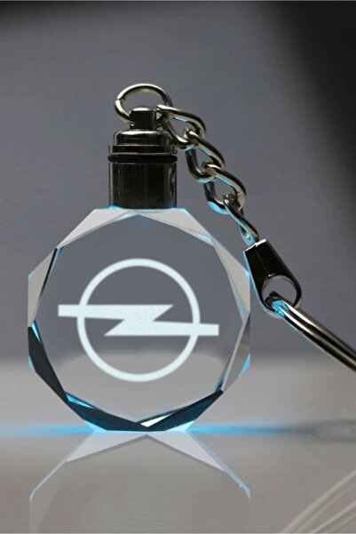 MERTKRİSTAL Opel Logolu 2d Patlatma Kristal Led Işıklı Anahtarlık, Araba Anahtarlığı