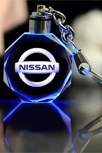 MERTKRİSTAL 2d Blasting Crystal Led Light Keychain with Nissan Logo, Car Keychain