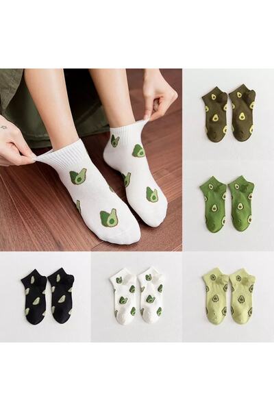 Atacık Çorap 5 чифта дамски цветни изпрани половин колежански тенис чорапи с мотиви от авокадо