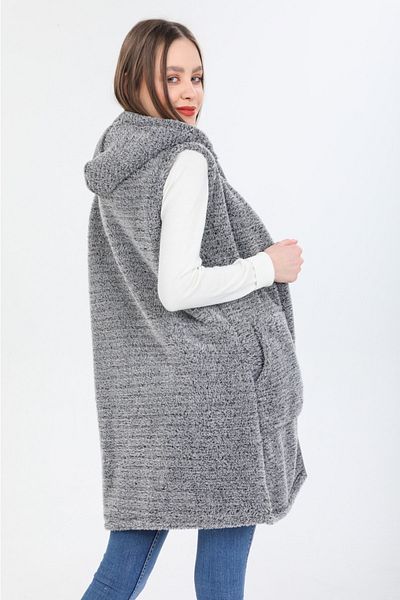 MODA VUSLAT Women's Gray Long Zippered Fleece Vest