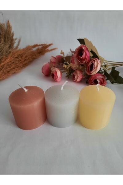 Bellaza Home Düz Silindir Şeklinde 3'lü Renkli Ve Kokulu Mum