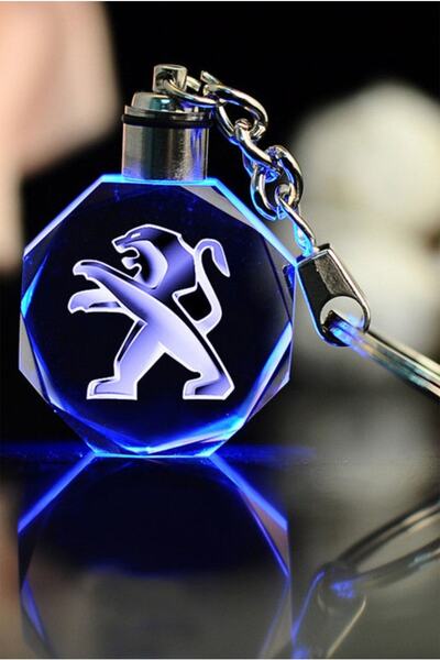 MERTKRİSTAL ميدالية مفاتيح كريستالية مضيئة ثنائية الأبعاد مع شعار Pegeout، ميدالية مفاتيح للسيارة