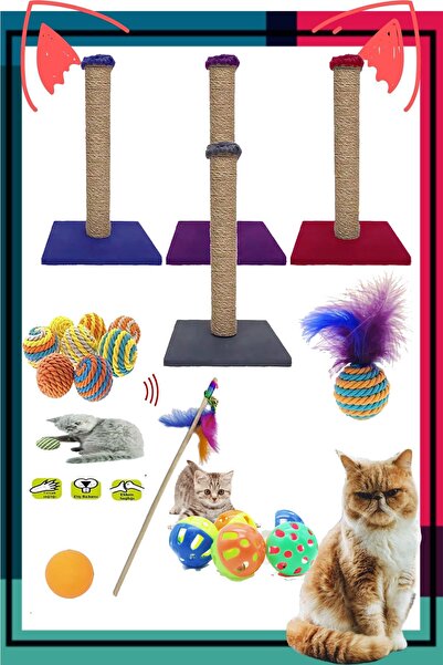 PAMEPAW 7'li Set:kedi Tırmalama Tahtası 40cm,sarma Top ,olta ,tüylü Top ,çıng...