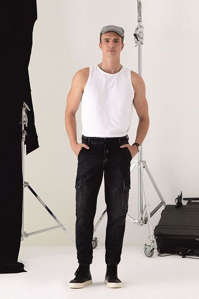 Pantamo Jeans Ανδρικά τζιν Pantamo Distressed Black Jogger σε σκούρο τόνο