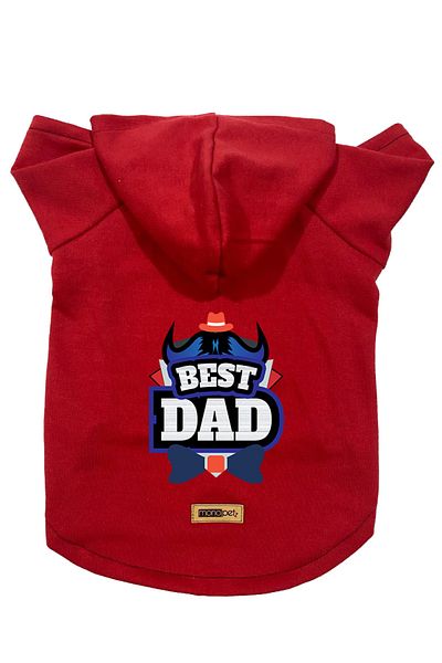 Monopetz Hooded Fleece Sweatshirt Dog And Cat Outfit & Dress - Red Best Dad - Size M