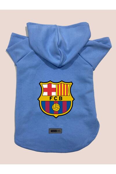 Monopetz سويت شيرت من الصوف بغطاء للرأس ملابس للكلاب والقطط - أزرق برشلونة - مقاس S