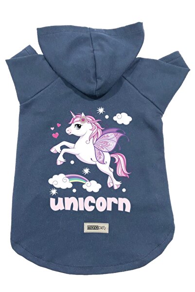 Monopetz سويت شيرت من الصوف بغطاء للرأس بنمط وحيد القرن باللون الأزرق الداكن ...