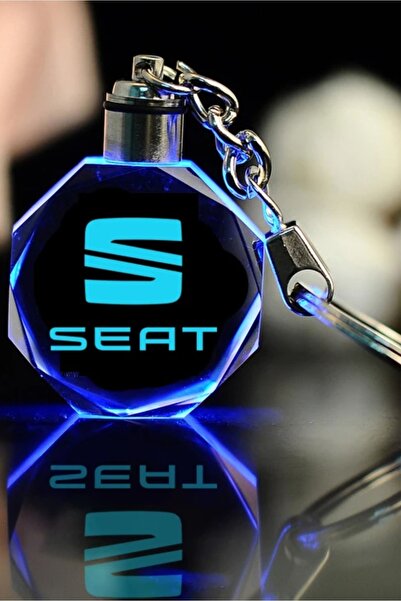 MERTKRİSTAL Led Anahtarlık Seat Logolu 2d Patlatma Kristal Led Işıklı Anahtar...