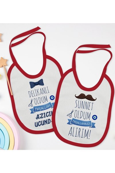 Bk Gift Kids Circumcision Designed 2-Piece Red Baby Bib-3