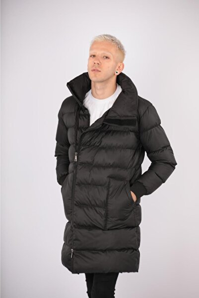 Oliggopol Ανδρικό μαύρο πουπουλένιο παλτό μακρύ μοντέλο αδιάβροχο και αντιανεμικό