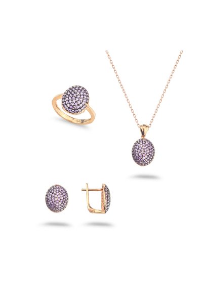 LINTERNA 925 Ayar Gümüş Ametist Taşlı Oval Set