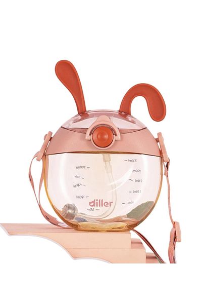 DILLER 330ml Round Tritan Water Bottle with Straw and Hanging Rabbit Ears