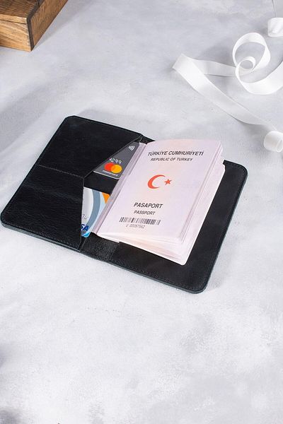 DK LEATHER Genuine Leather Black Passport Cover Travel Wallet - Passport Protector - Notepad Case