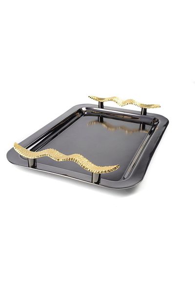 Mikasa Moor Black Silver Tray with Gold Wings 18x28x5cm