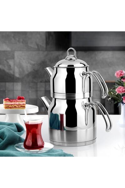Lines Ayperi Çelik Çaydanlık Metal Kulp Aile Boy Demlik 1,50 Lt Suluk 3 Lt