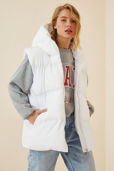 GALAVİP Women's White Hooded Oversize Puffer Vest