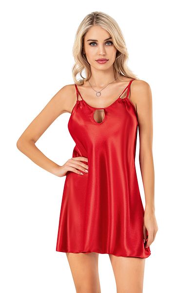 Siyah İnci Satin Red Nightgown