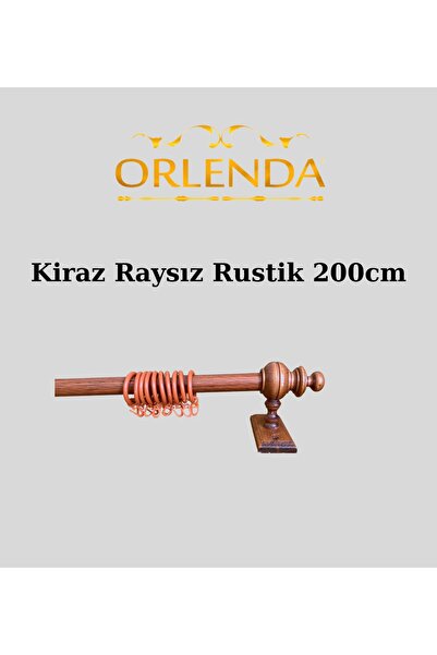 Orlenda Țeavă de Alminiu cu Cap din Lemn de Cireș Umeraș Rustic pentru Perdele Fără șină 200 Cm