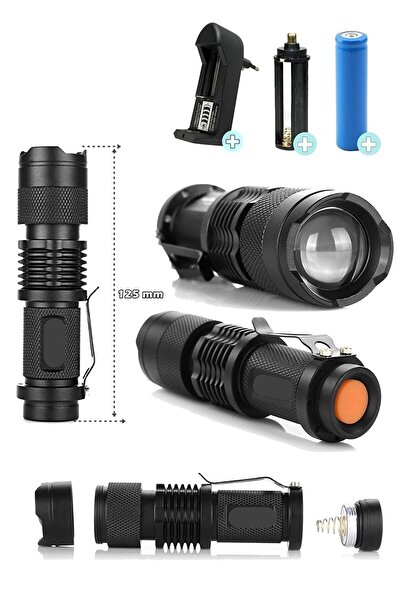 Watton Zeycan Teknoloji Su Geçirmez Ultra Güçlü Şarjlı El Feneri 2300 Lumens Q5 + Şarjlı Pil Hediyeli Wt304