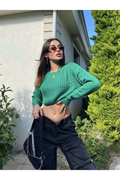 Jose Clothing Pulover de damă, ajurat, cu mânecă lungă, decolteu, decupat, tr...