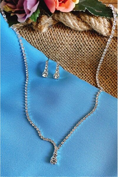 Yeşim Aksesuar Su Yolu Gelin Kolye Küpe Seti Taşlı Abiye Set Gerdanlık