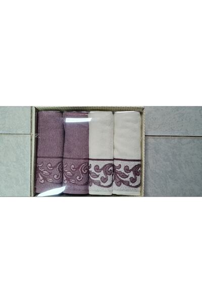 Özdilek Estate Krem/mürdüm 4lü Kutulu Havlu