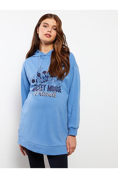 LC Waikiki Langärmlige Umstandstunika mit Kapuze und Mickey-Mouse-Print