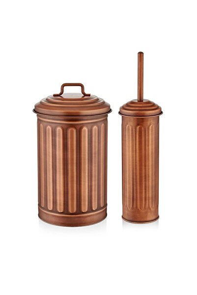 The Mia Galvaniz Metal 2'li (5 LT ÇÖP WC FIRÇASI) Banyo Seti Bakır Glv0646