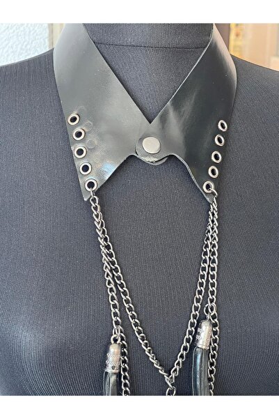 Gönülden Tasarım Zincir Ve Püsküllü Gömlek Bady Deri Yakalık Boyunluk