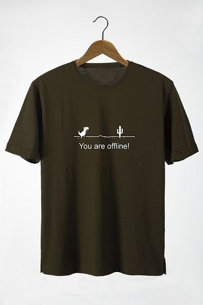 Pasage Azurco Oversize Front You Are Offline Printed Khaki T-shirt