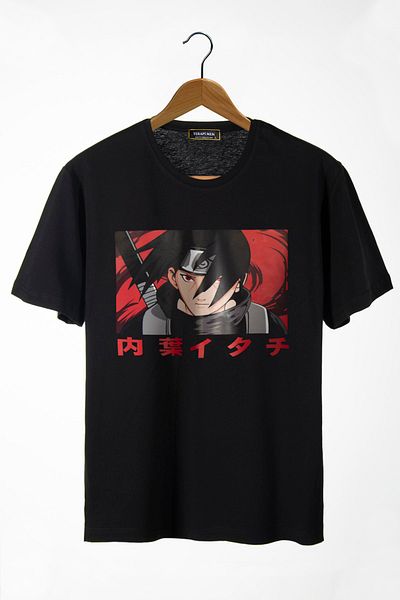 Orijin Tekstil Unisex Μαύρο μπροστινό Anime Printed Oversize βαμβακερό μπλουζάκι