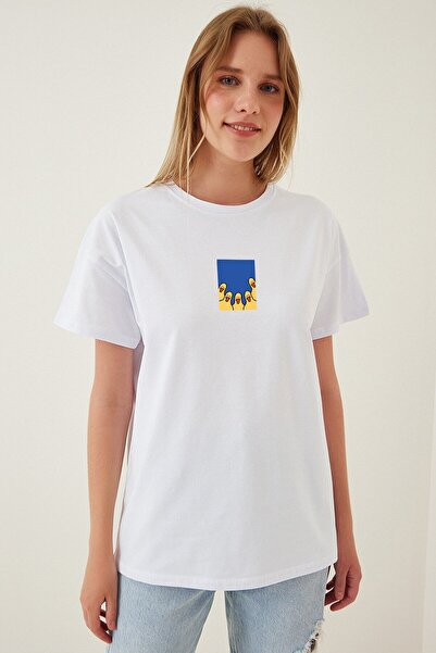 Kozmik Tapestry Γυναικείο βαμβακερό μπλουζάκι με στάμπα λευκής πάπιας Crew Ne...