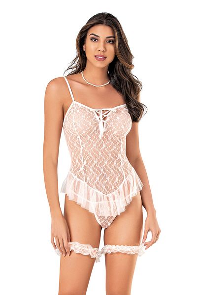 Siyah İnci Ecru Lace - Φανταχτερό κοστούμι με στρινγκ και κορδέλα στα πόδια