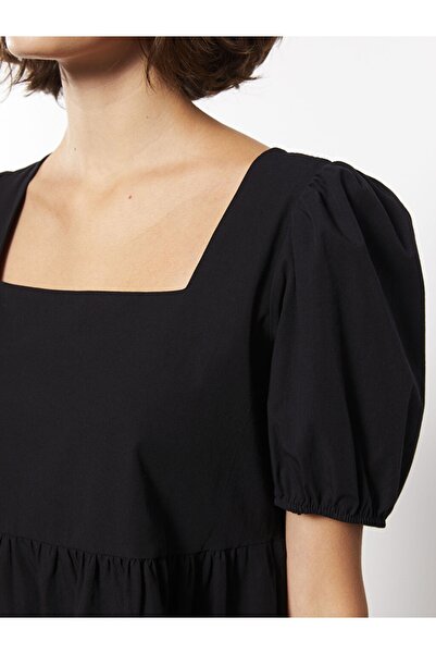 LC Waikiki Γυναικείο Φόρεμα - Τετράγωνος Γιακάς, Μασίφ, Κοντό μανίκι