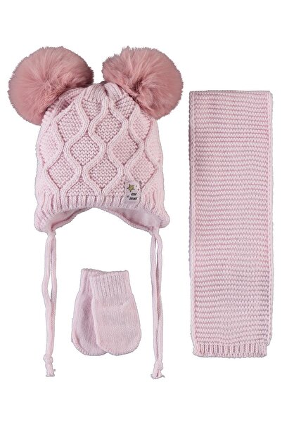 Kitti 3-12 Ay Kız Bebek Anti-pilling Polar Atkı Bere Eldiven 3'lü Takım