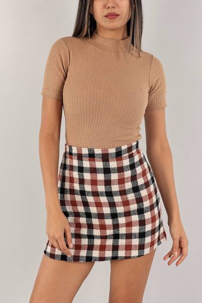 Generic Brand Bluză de damă din lycra cu nervuri, culoare nurcă