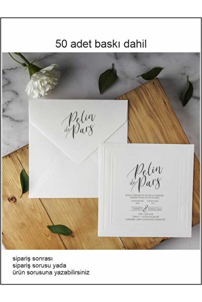 Hsn Sade Düğün Davetiyesi Kare 50 Adet