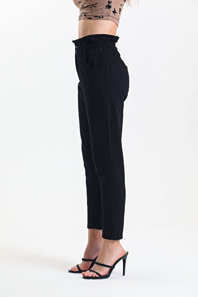 SHEVEGA Black High Waist Elastic Waist Mom Jean Jeans