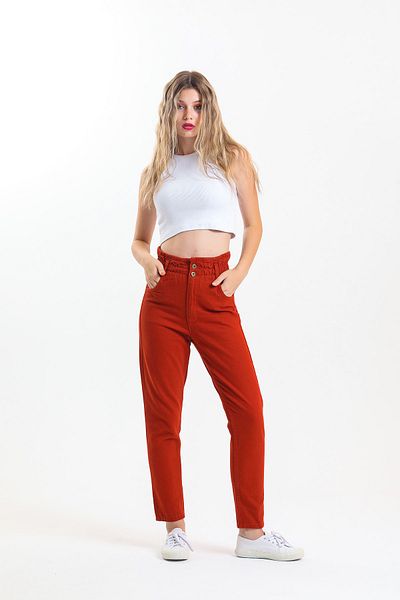 SHEVEGA Tile High Waist Elastic Waist Mom Jean Jeans