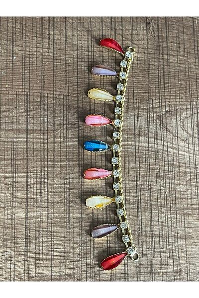 Gönülden Tasarım Special Design Gold Yellow Zircon and Colorful Jewelry Bag Hair Clothing Accessory Piece Length 13 cm