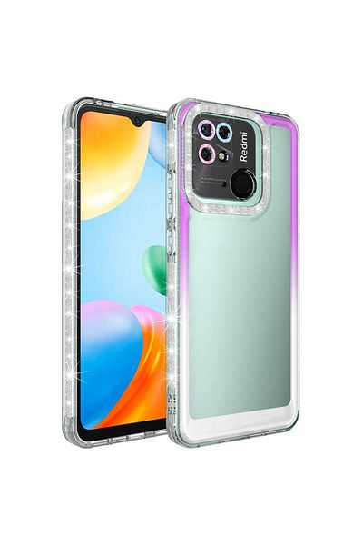 Nezih Case حافظة سيليكون متوافقة مع هاتف Xiaomi Redmi 10c / Xiaomi Poco C40 باللون الفضي المتدرج باللون الأرجواني/الأبيض