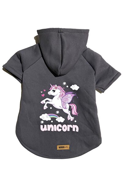 Monopetz Anthracite Unicorn Print Hooded Fleece Sweatshirt - Dog and Cat Outf...