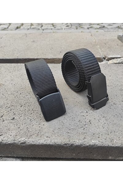 Gölge kemer cüzdan ve çanta Black Colored Column (cloth) 2 Belt with Metal Bu...