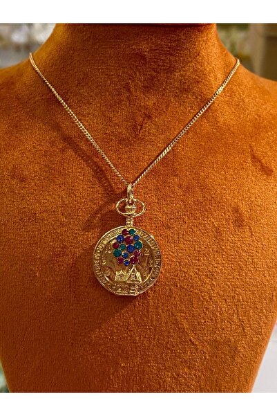 Esmeray Aksesuar Vip Çelik Gold Renk Zirkon Renkli Taş Vintage Saat Madalyon ...