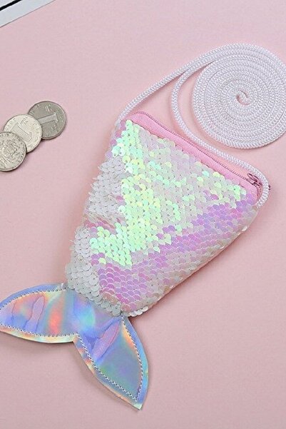 Defnella Kız Çocuk Krem Pullu Deniz Kızı Kuyruğu Fermuarlı Askılı Çanta