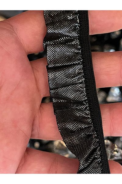 Gönülden Tasarım Silver Color Shiny Ruffle Elastic Clothing Sewing Accessory Decorative Ribbon Width 2 Cm Length 1 Meter