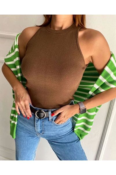 ÖZ PAMUK Γυναικεία μπλούζα Crew Neck με ριγέ Crop Basic