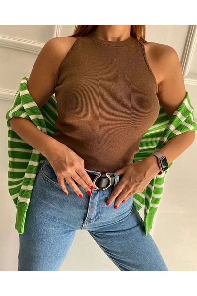 ÖZ PAMUK Γυναικεία μπλούζα Crew Neck με ριγέ Crop Basic