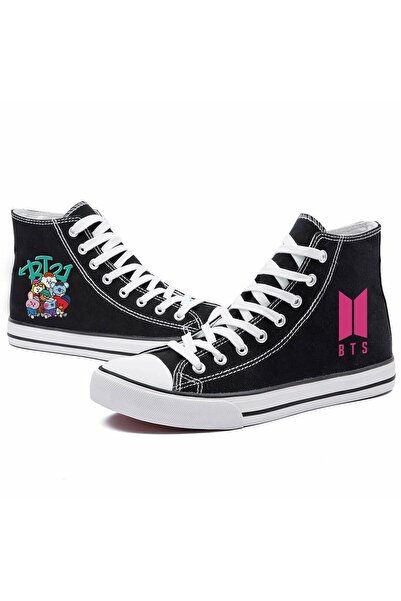 MECH BUTİK Unisex crne BTS Štampano Lan visoke sportske patike Patike